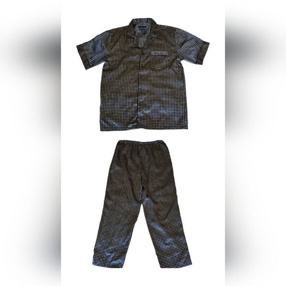 ROBERT LOUIS Men's Black and Gold Checkered Pijama Set Size Large Silk Blend - Picture 2 of 8